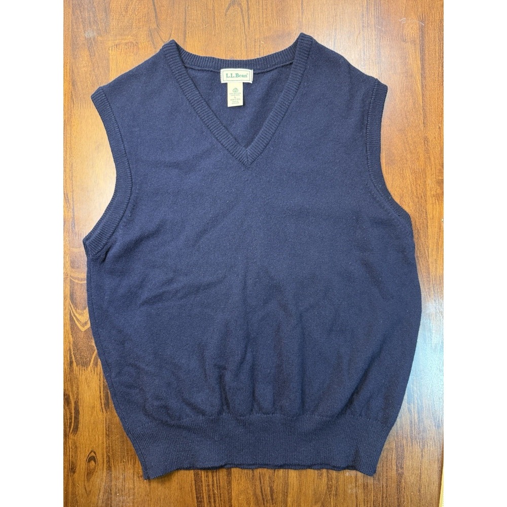 LL Bean Lambswool Sweater Vest Mens L Navy V Neck Made In Scotland